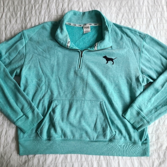 PINK Victoria's Secret Tops - Victoria's Secret PINK teal quarter-zip sweatshirt
